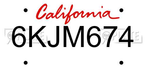 6KJM674 California License Plate