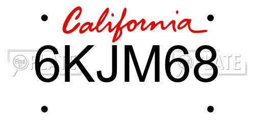 6KJM68 California License Plate