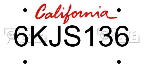 6KJS136 California License Plate