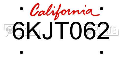 6KJT062 California License Plate