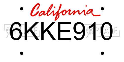 6KKE910 California License Plate