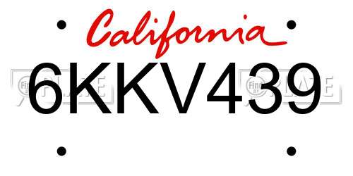 6KKV439 California License Plate