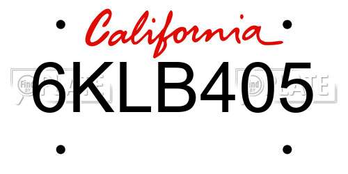 6KLB405 California License Plate
