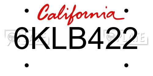 6KLB422 California License Plate
