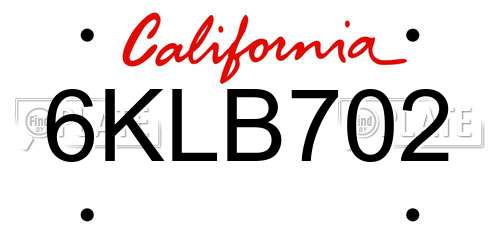 6KLB702 California License Plate