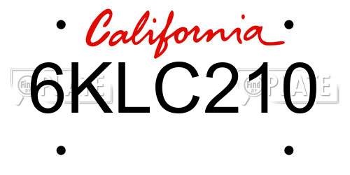 6KLC210 California License Plate