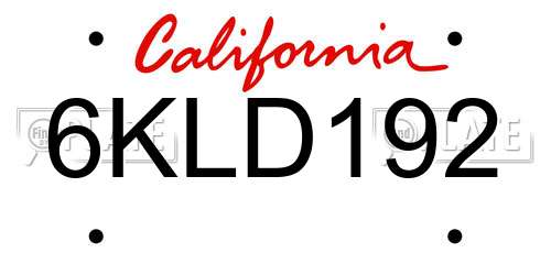 6KLD192 California License Plate