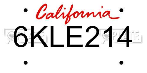 6KLE214 California License Plate