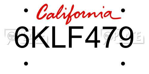 6KLF479 California License Plate
