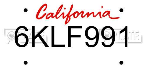 6KLF991 California License Plate