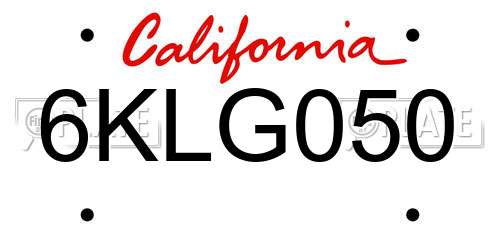 6KLG050 California License Plate