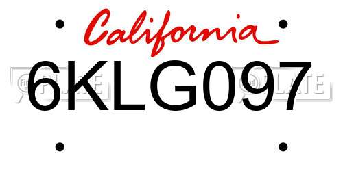 6KLG097 California License Plate