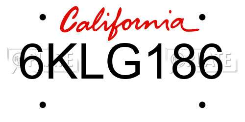6KLG186 California License Plate