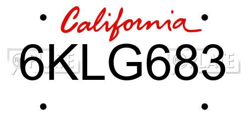 6KLG683 California License Plate