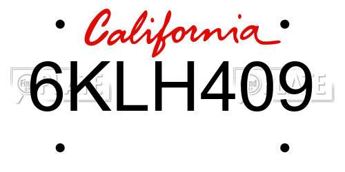 6KLH409 California License Plate