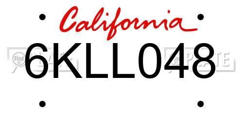 6KLL048 California License Plate