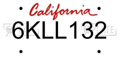 6KLL132 California License Plate