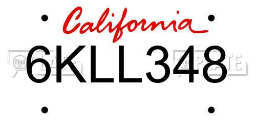 6KLL348 California License Plate