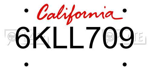 6KLL709 California License Plate