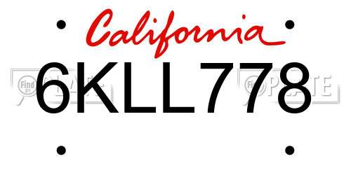 6KLL778 California License Plate