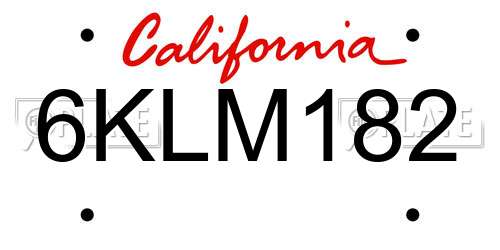 6KLM182 California License Plate