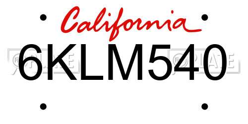 6KLM540 California License Plate