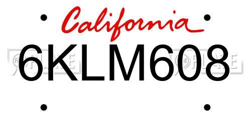 6KLM608 California License Plate