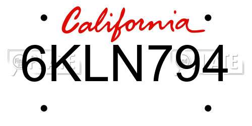 6KLN794 California License Plate