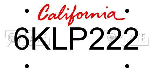 6KLP222 California License Plate