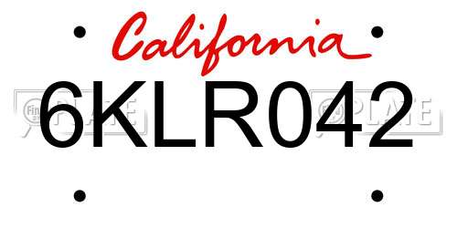 6KLR042 California License Plate