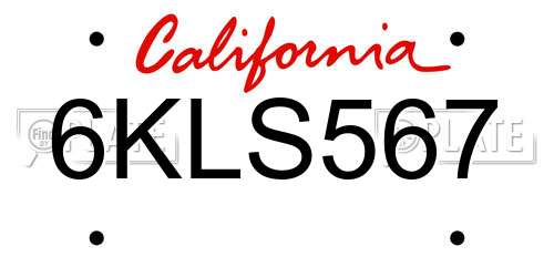 6KLS567 California License Plate