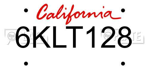 6KLT128 California License Plate