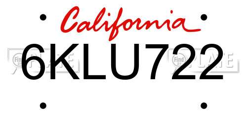 6KLU722 California License Plate
