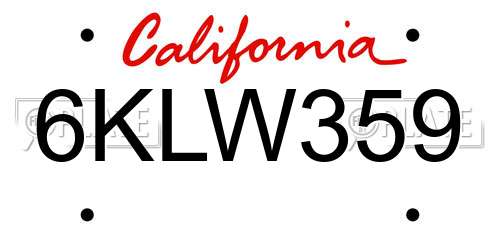 6KLW359 California License Plate