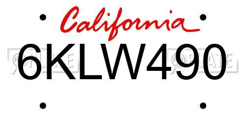 6KLW490 California License Plate