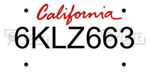 6KLZ663 California License Plate