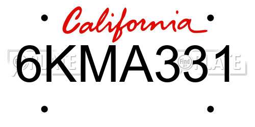 6KMA331 California License Plate