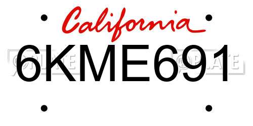 6KME691 California License Plate