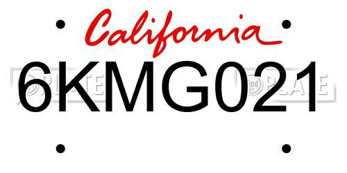 6KMG021 California License Plate