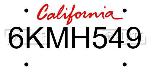 6KMH549 California License Plate