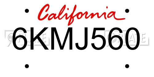 6KMJ560 California License Plate