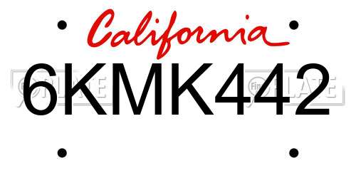 6KMK442 California License Plate