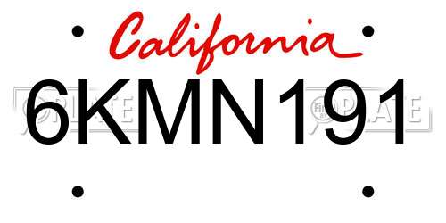 6KMN191 California License Plate