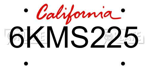 6KMS225 California License Plate