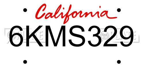 6KMS329 California License Plate