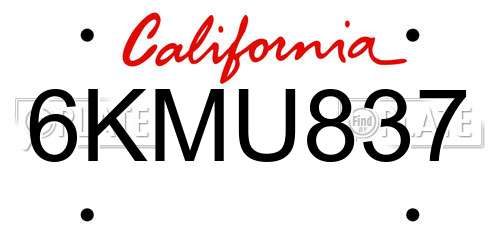 6KMU837 California License Plate