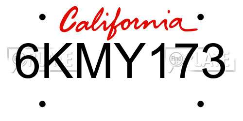 6KMY173 California License Plate