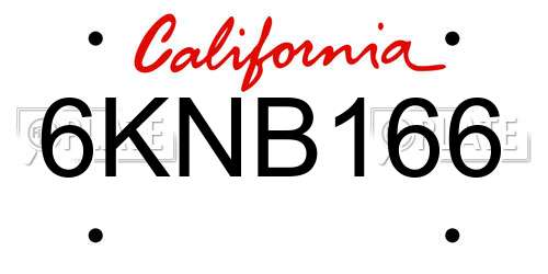 6KNB166 California License Plate