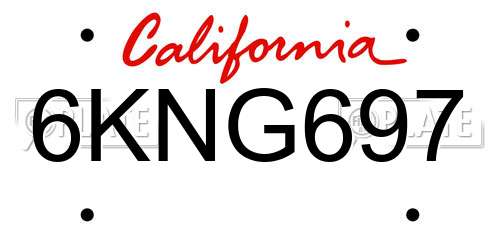 6KNG697 California License Plate