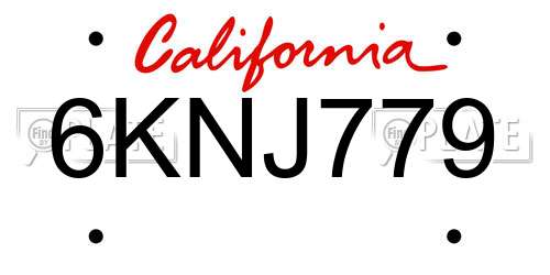 6KNJ779 California License Plate